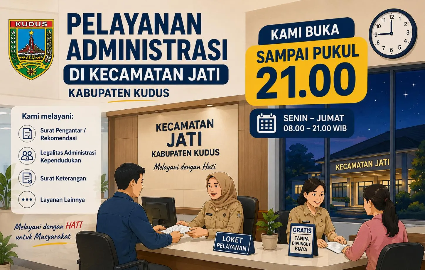 Kecamatan Jati Kudus Hadirkan Layanan K21, Urus Administrasi Kini Bisa Sampai Malam
