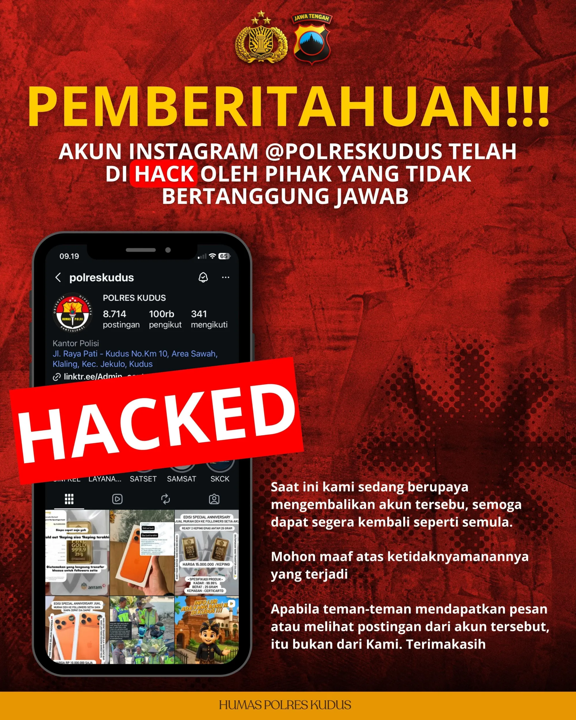 Bukannya Info Kamtibmas, Instagram Polres Kudus Malah Dipakai Hacker Jualan iPhone!