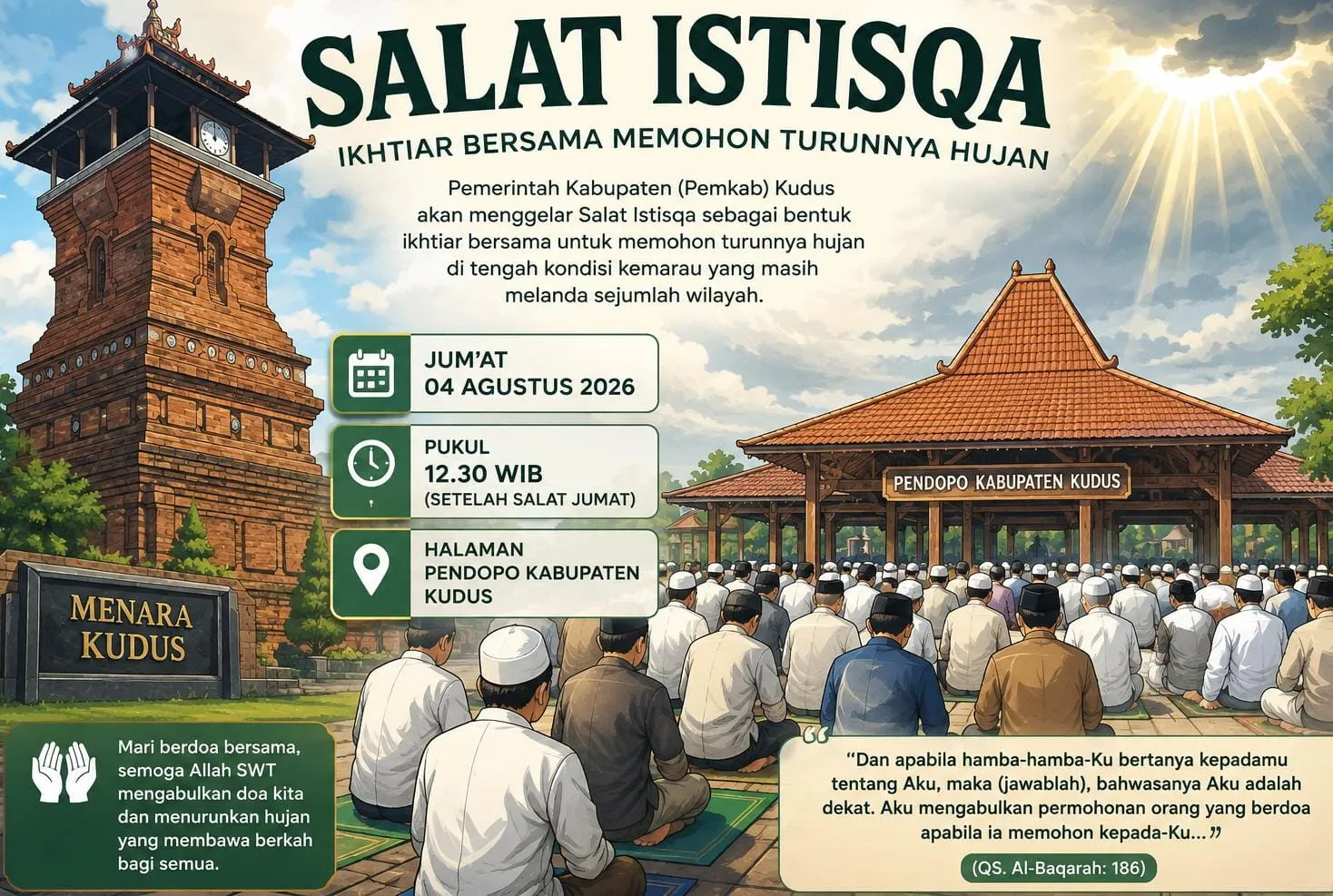 Ikhtiar Hadapi Kekeringan, Pemkab Kudus Gelar Salat Istisqa di Halaman Pendopo
