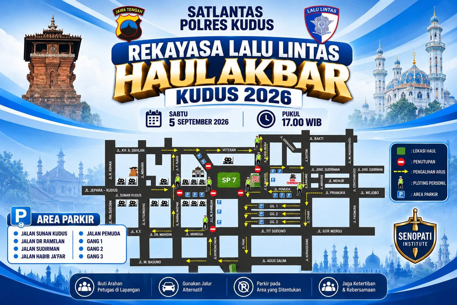 Haul Akbar Hari Jadi Kudus 2026, Satlantas Terapkan Rekayasa Lalu Lintas Mulai Pukul 17.00 WIB