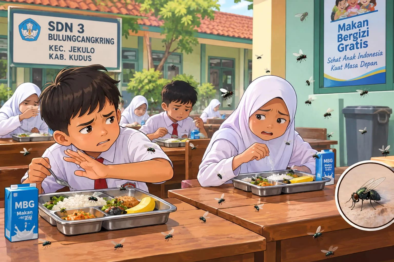 Serbuan Ribuan Lalat Ganggu Aktivitas Siswa SDN 3 Bulungcangkring Kudus