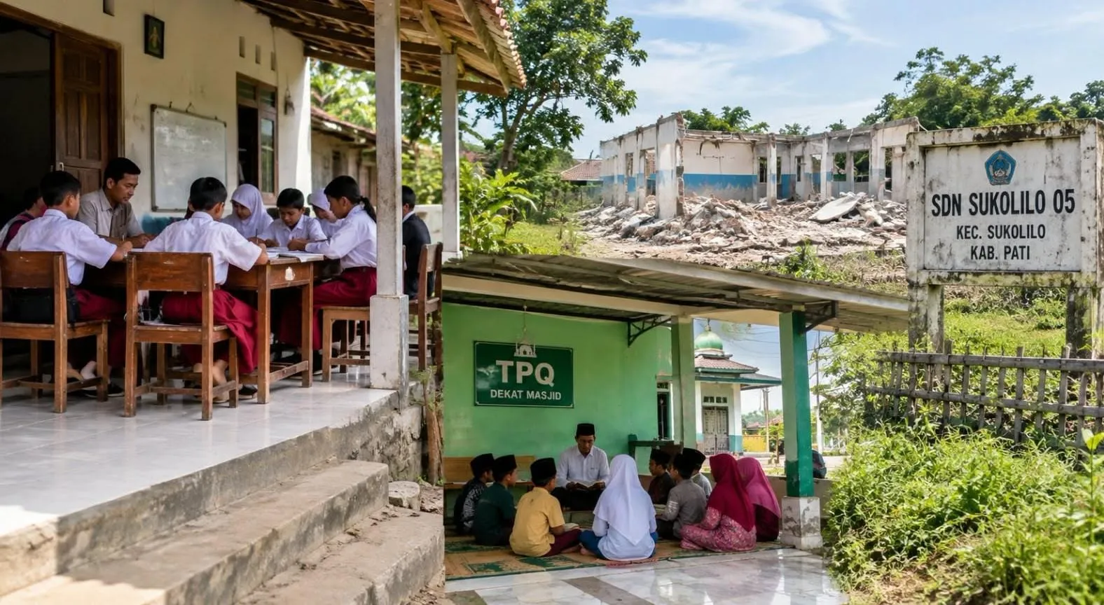 Revitalisasi SDN Sukolilo 05 Pati Berjalan, Siswa Belajar di Rumah Kades dan TPQ