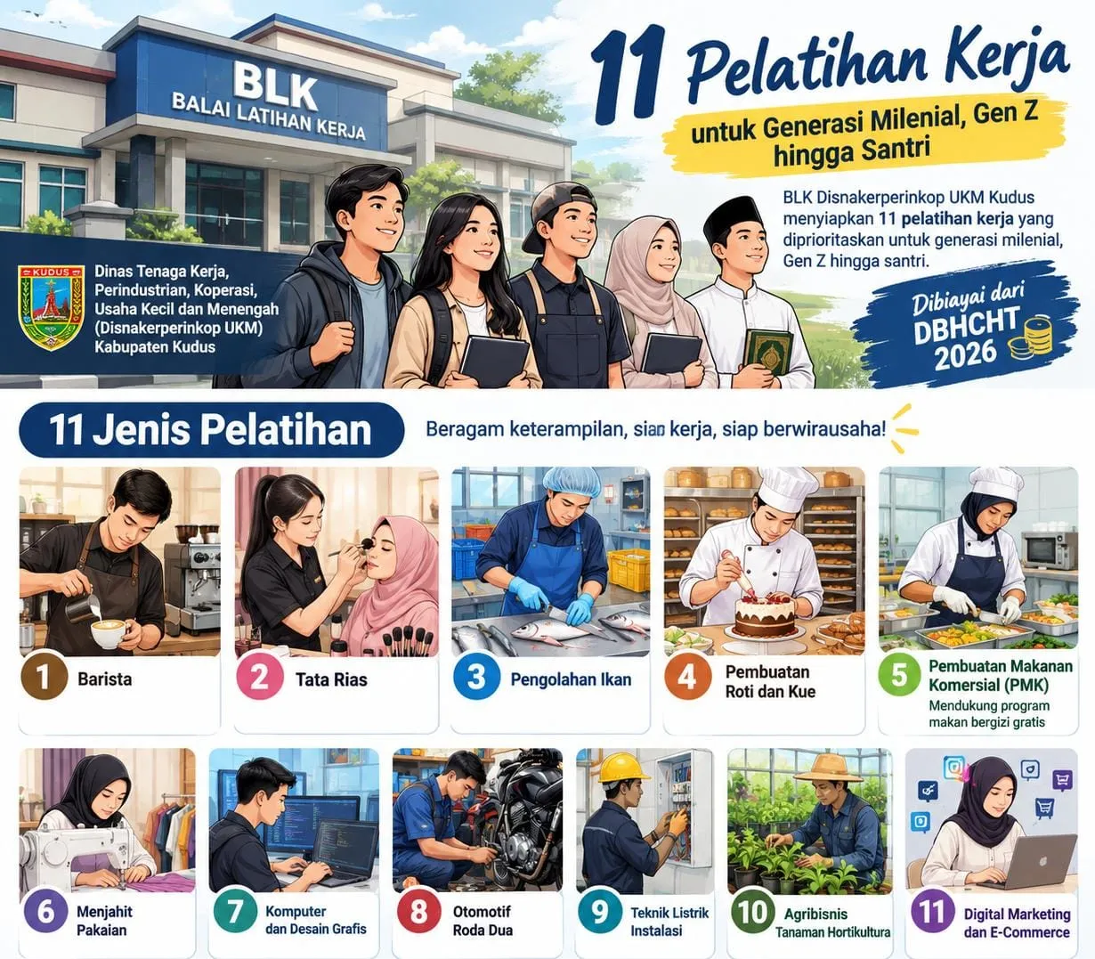 Buka 11 Pelatihan Kerja Kekinian, BLK Kudus Targetkan Milenial, Gen Z, hingga Santri
